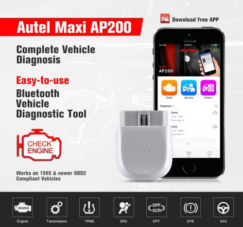 [EU/UK Ship] Autel MaxiAP AP200 OBD2 Scanner Bluetooth Adapter with All System Diagnoses 19 Special Functions AutoVin