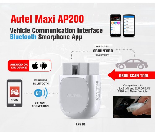[EU/UK Ship] Autel MaxiAP AP200 OBD2 Scanner Bluetooth Adapter with All System Diagnoses 19 Special Functions AutoVin