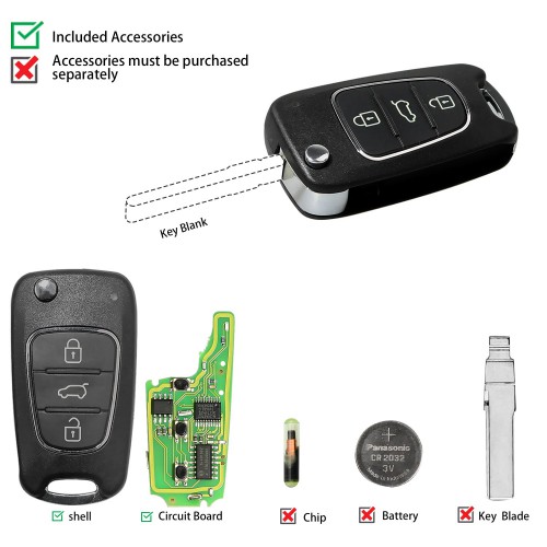 XHORSE XNHY02EN Wireless Universal Remote Key for HYUNDAI Flip 3 Buttons Remotes for VVDI Key Tool English Version 10pcs/lot