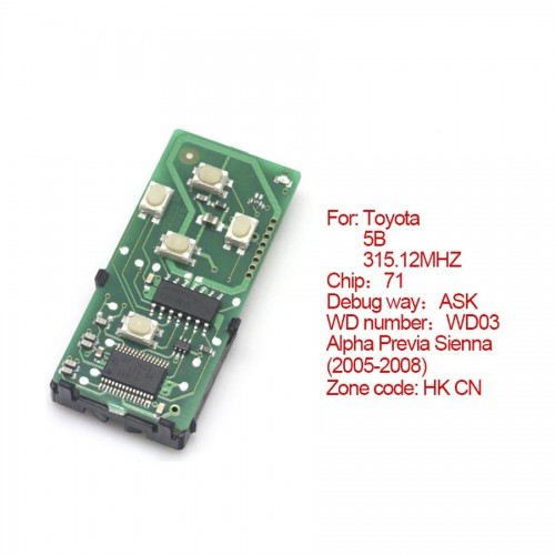 Toyota smart card board 5 buttons 315.12MHZ number :271451-0780-HK-CN