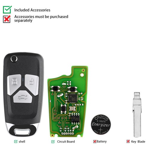 5pcs/lot XHORSE XKAU01EN for Audi Style Wired VVDI Universal Flip Remote Key With 3/4 Button