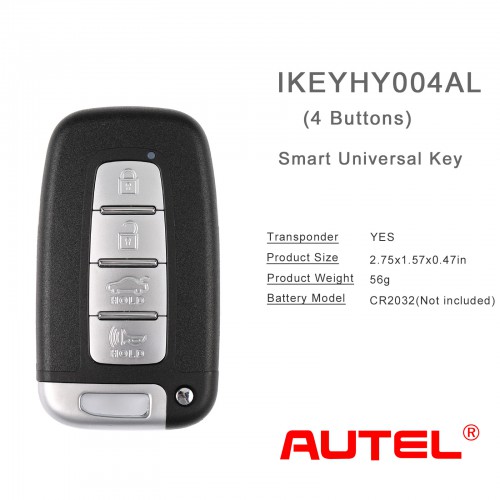 [In Stock] AUTEL IKEYHY004AL Hyundai 4 Buttons Universal Smart Key (Trunk) 5pcs/lot