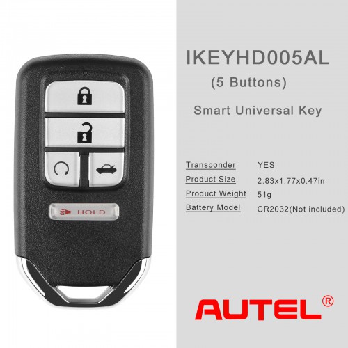 AUTEL IKEYHD005AL Honda 5 Buttons Universal Smart Key (Remote Start/ Trunk/ Panic) 5pcs/lot