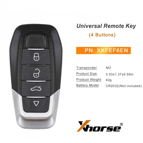 Xhorse XKFEF6EN Universal Remote Key FA.LL Type Wired Folding Key 4 Buttons Bright Black 5pcs a lot