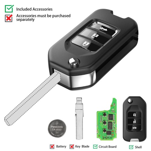 [UK/EU Ship]XHORSE XNHO00EN Wireless Universal Remote Key Fob 3 Buttons for Honda VVDI Key Tool English Version 5pcs/lot