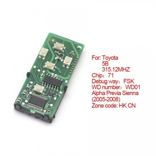 for Toyota smart card board 4 buttons 315.12MHZ number :271451-6221-HK-CN