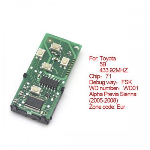 Toyota Smart Card Board 5 Buttons 433.92MHZ Number 271451-6221-Eur