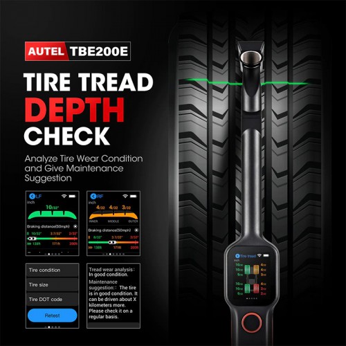Autel MaxiTPMS TBE200E 2 in 1 Tire Brake Examiner Laser Tire Tread Depth Brake Disc Wear 2in1 Tester Work with ITS600E