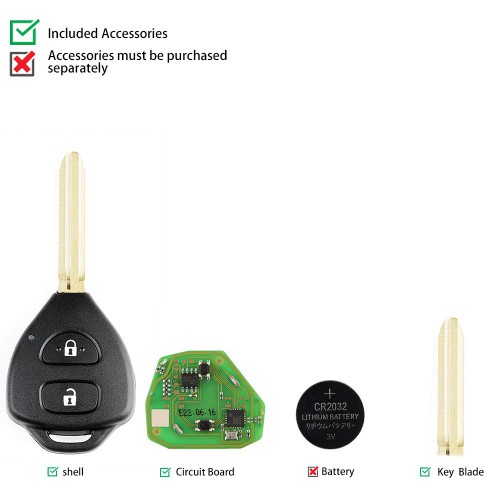 XHORSE XKTO05EN Wired Universal Remote Key Toyota Style Flat 2 Buttons for VVDI VVDI2 Key Tool English Version 5pcs/lot