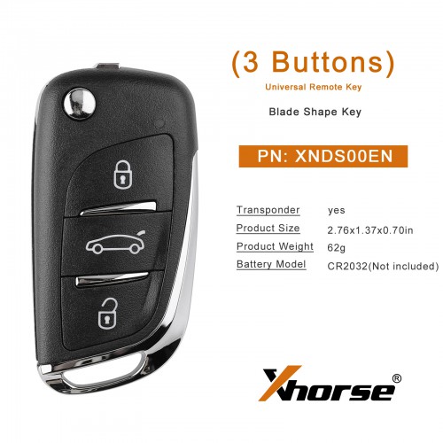 [UK/EU Ship]XHORSE XNDS00EN Volkswagen DS Style Wireless Universal Remote Key 3 Buttons 5pcs/lot