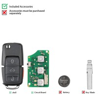 XHORSE XKB509EN Wired Universal Remote Key B5 Style Flip 3+1 Buttons for VVDI Key Tool English Version 5pcs